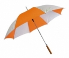 Автоматический зонт с рукояткой из дерева, полиэстер, цвет - белый/оранжевый, D=103 cм